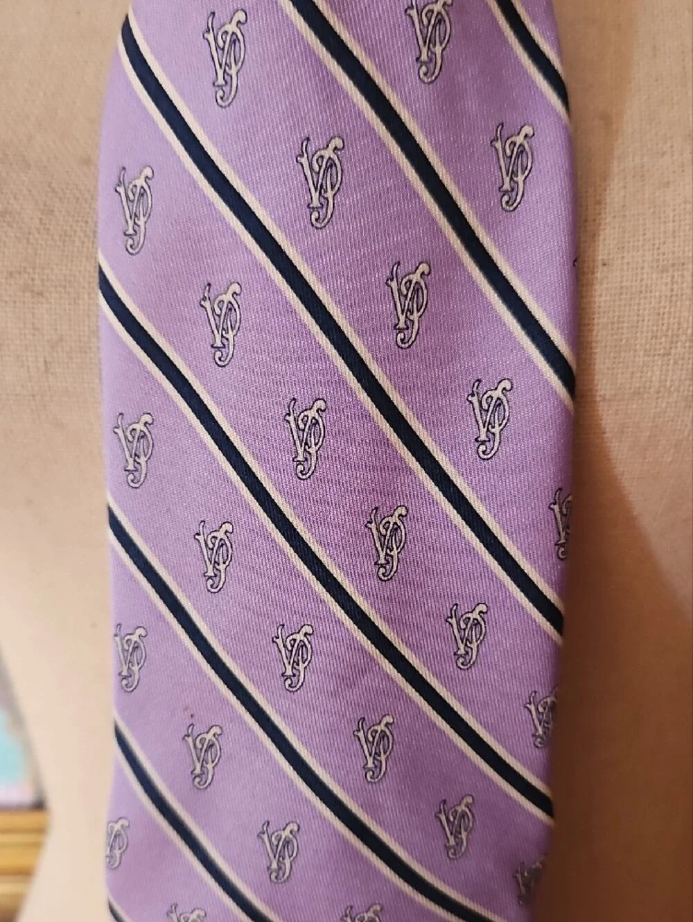 Vineyard Vines Lavender Navy Stripe Logo Silk Tie
